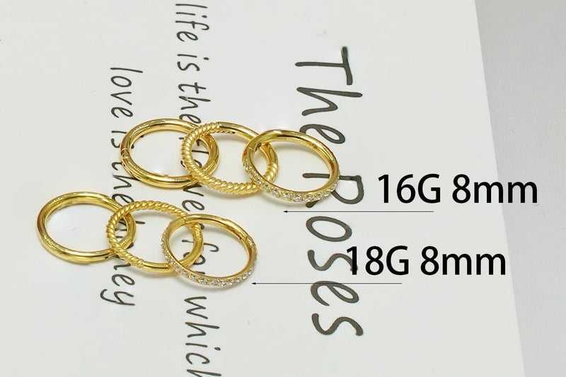 HQLA 16G 18G 6mm 8mm 10mm Hinged Clicker Segment CZ Twisted Clicker Nose Rings Hoop Helix Cartilage Daith Tragus Sleeper Earrings Body Piercing for Women Men - Image 3